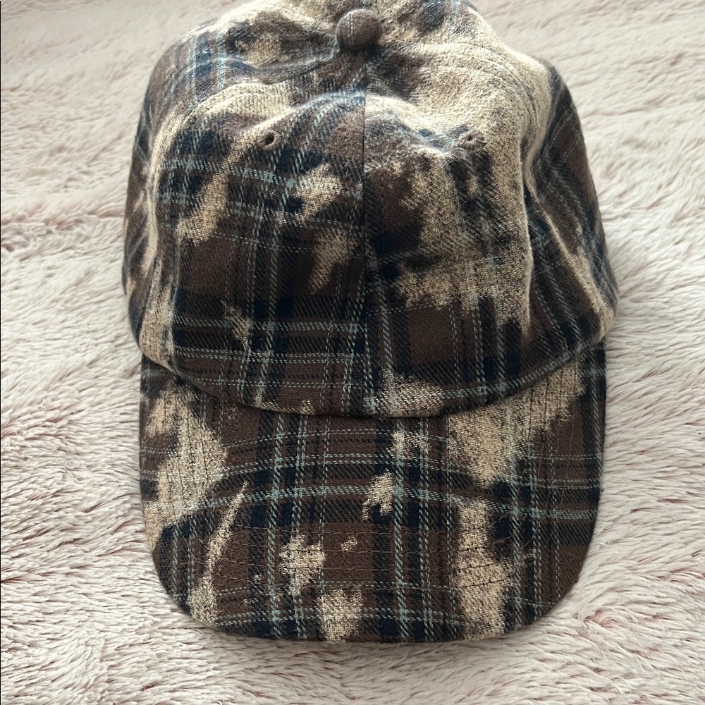 Urban Outfitters Plaid Baseball Cap with Washed Cream Accent